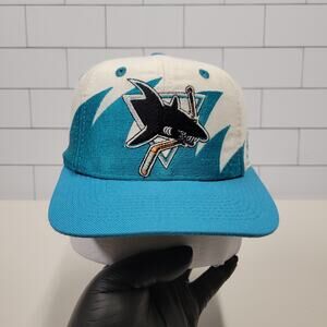 Vintage San Jose Sharks Logo Athletic Wool Sharktooth Snapback Hat NHL 90s